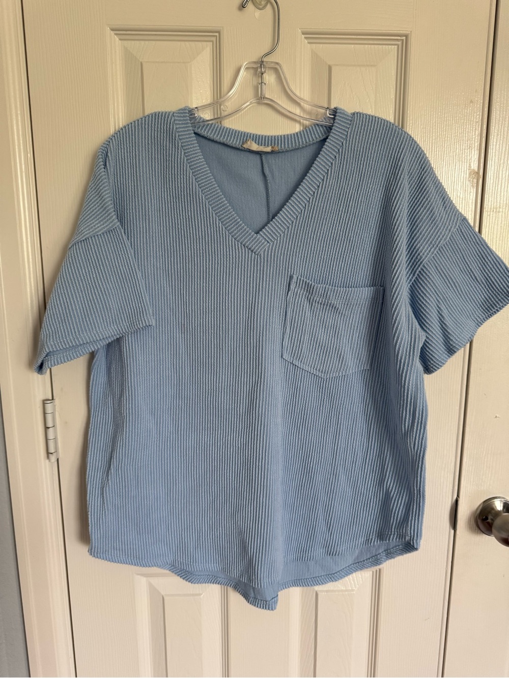 Altar'd State Periwinkle V-Neck Ribbed Oversized Top